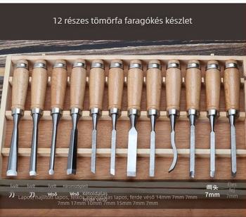 12 darabos faragó készlet fafaragáshoz — bútorokhoz és gyökérfaragáshoz, fa dobozban