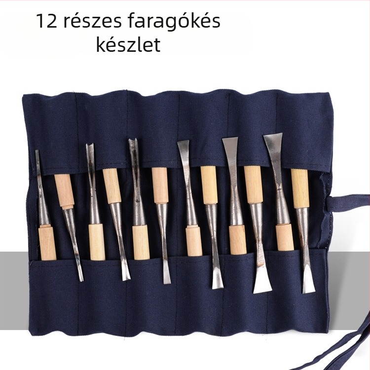 Dongyang faragóeszközök – 12 darabos fafaragó készlet élező- és finiselő pengékkel