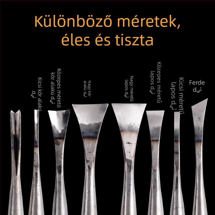Dongyang faragóeszközök – 12 darabos fafaragó készlet élező- és finiselő pengékkel