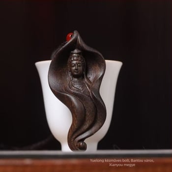 Fafaragott Guanyin Bodhisattva medál lótuszlevél motívval, uniszex nyaklánc