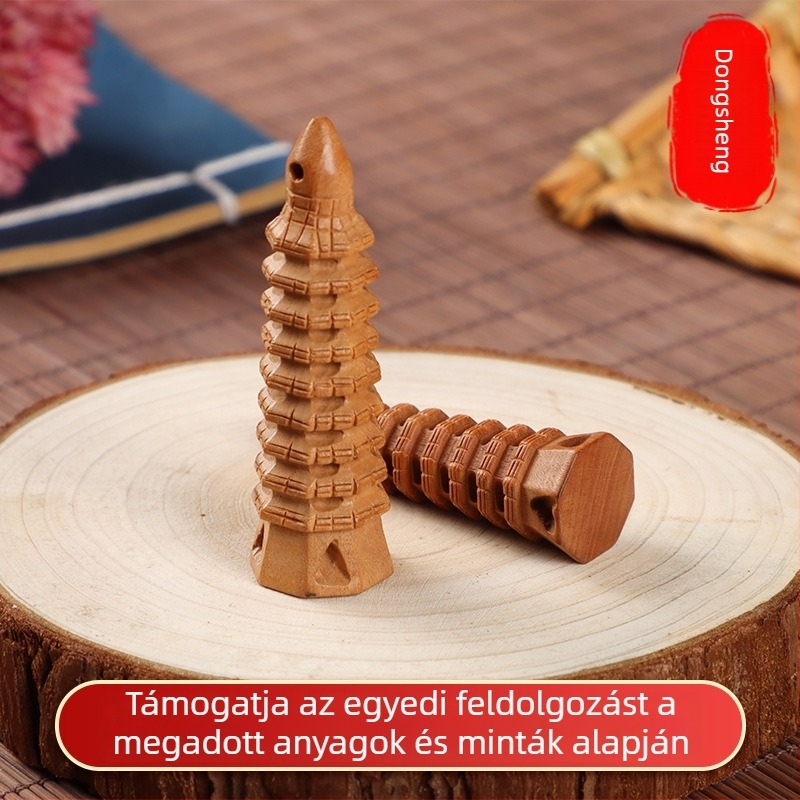 Őszibarackfa-ból készült Wenchang torony medál, kézzel készített fa ékszer, kulcstartó