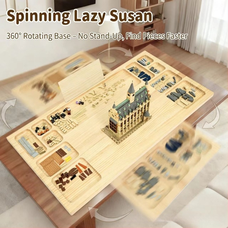 Fából készült asztali puzzle tábla szenzoros játékhoz, tömörfa, felosztott építőalap LEGO építőelemekhez