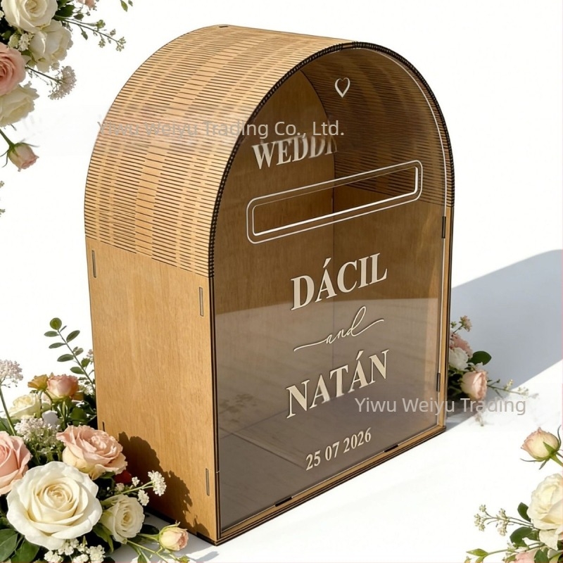Fából készült esküvői üdvözlőlap-doboz ívelt postafiók dekoráció