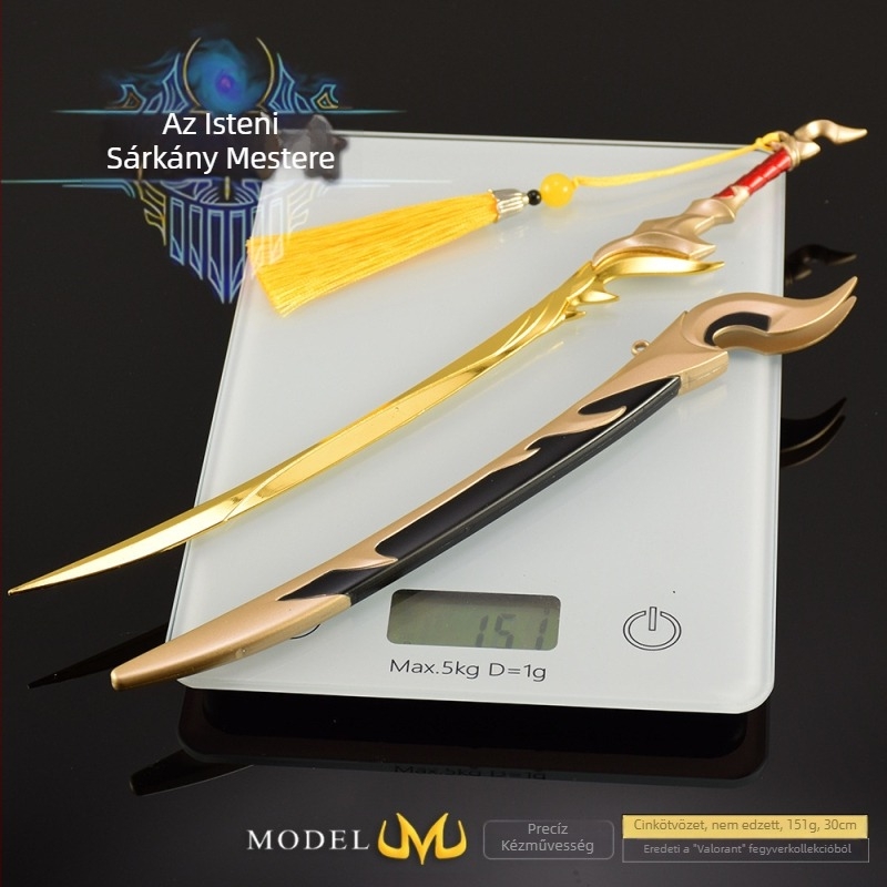 League of Legends Yasuo Dragon Lord 30 cm, teljesen fémből készült fegyver modell hüvelyével — kézzel készült díszfigura