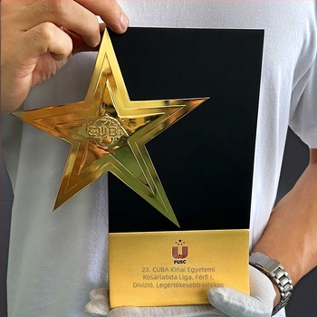 Személyre szabott alumínium ötvözetű kosárlabda trófea ötágú csillaggal