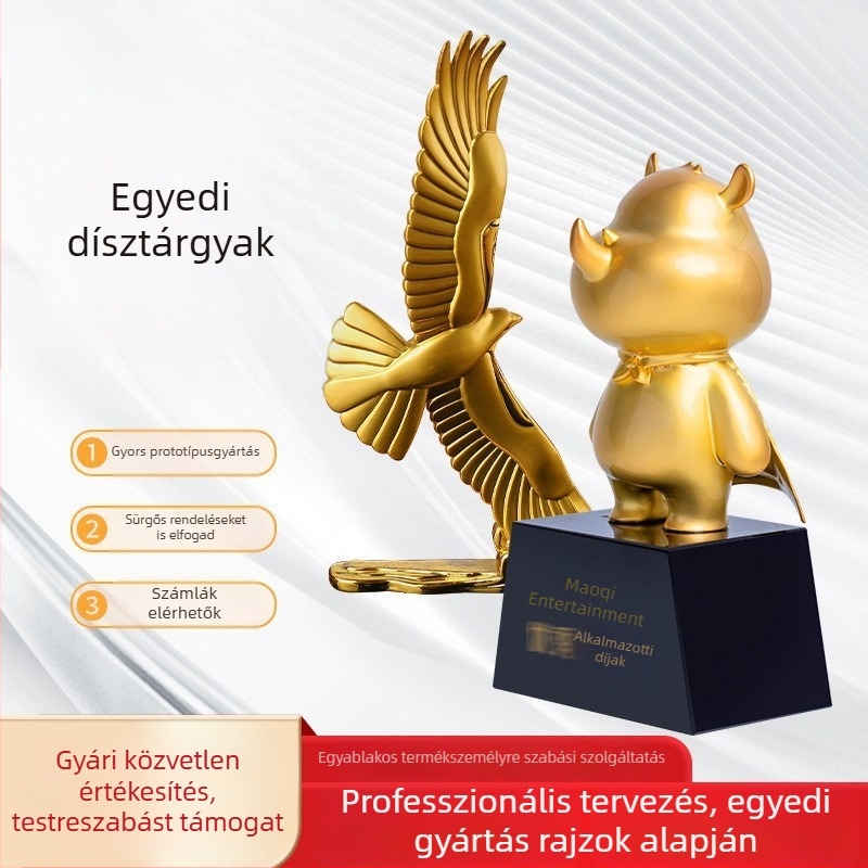 Egyedi aranyozott maszkóta díszmodell – fém öntvény, architekturális díj jellegű