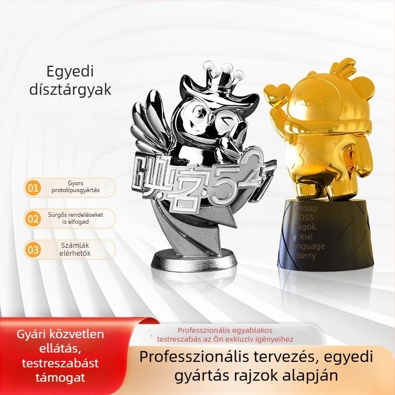 Egyedi aranyozott maszkóta díszmodell – fém öntvény, architekturális díj jellegű