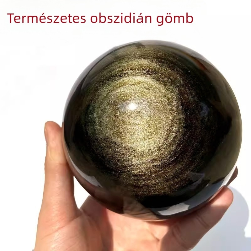 Természetes arany obszidián golyó dísz – kettős macskaszem és kettős arany szem effektussal, előszoba és otthoni dekoráció