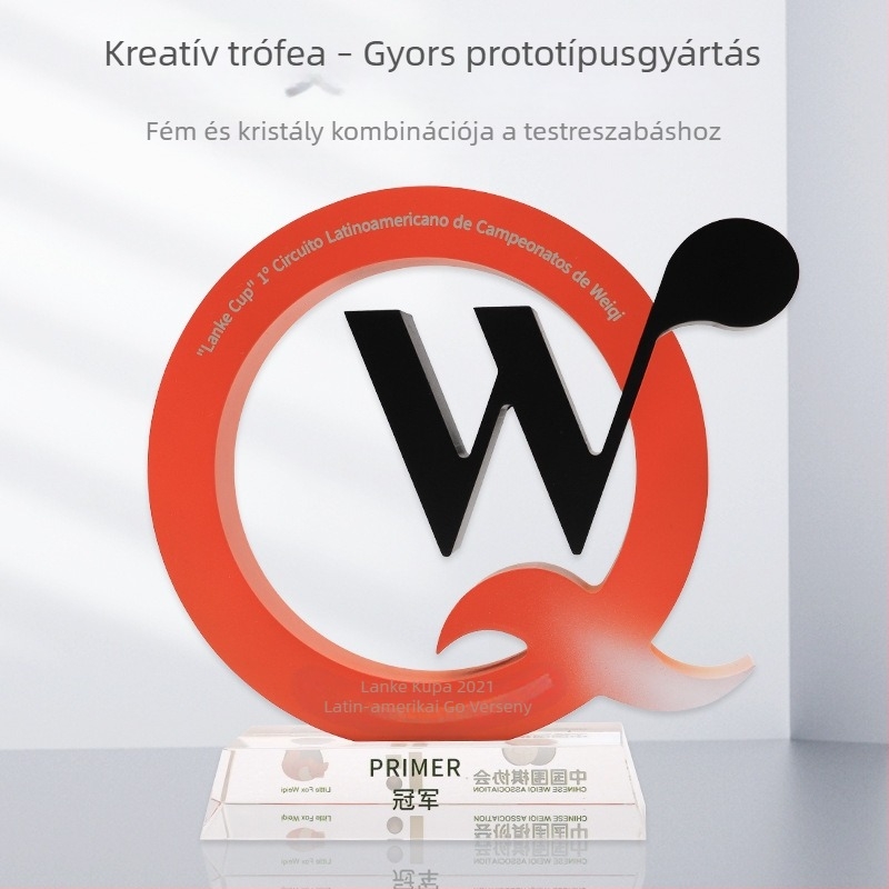 Kristályos fémtrofe, kör alakú geometriai dizájn, kalligráfiai díszítéssel, Tigra évének emlékére – Go bajnoka részére