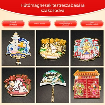 Fém hűtőmágnes, kartúnos zománcfestéssel, kézzel készített dísz, személyre szabható a terv szerint