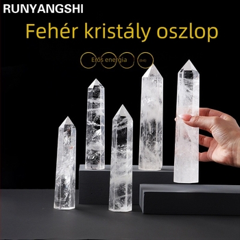 Természetes fehér kristályos oszlop, polírozott hexagonális energiaskő, 9–20 cm, dekoratív dísz.