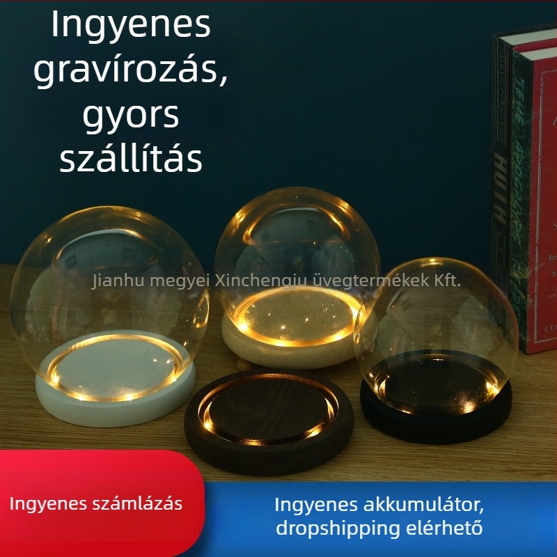 Üveggömb váza fedél megőrzött virágokhoz, fújt boroszilikát üveg