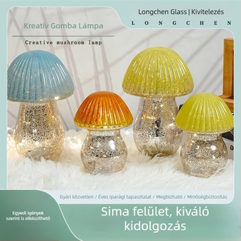 Gomba alakú üveglámpa a hálószobába, dekoratív éjszakai fény, ajándék fiúknak és lányoknak