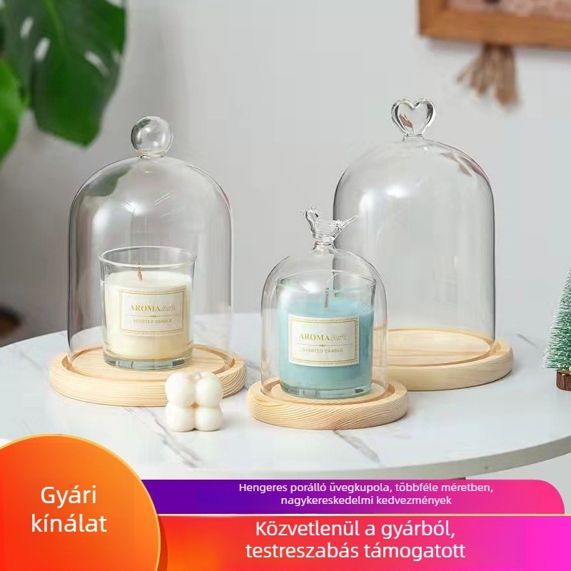 Porvédő üvegfedél aromaterápiás gyertyához, boroszilikát üveg, asztali dekoráció