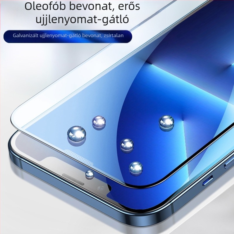 HD edzett üveg teljes képernyővédő, integrált porvédő hálóval, szitanyomásos felirattal, kompatibilis az iPhone 11–14 sorozattal