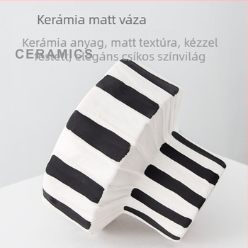 Kerámiaváza fekete-fehér csíkokkal, széles nyakú, dekoratív darab nappaliba és étkezőasztalra