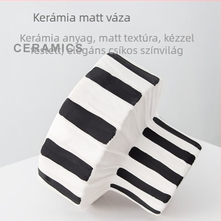 Kerámiaváza fekete-fehér csíkokkal, széles nyakú, dekoratív darab nappaliba és étkezőasztalra