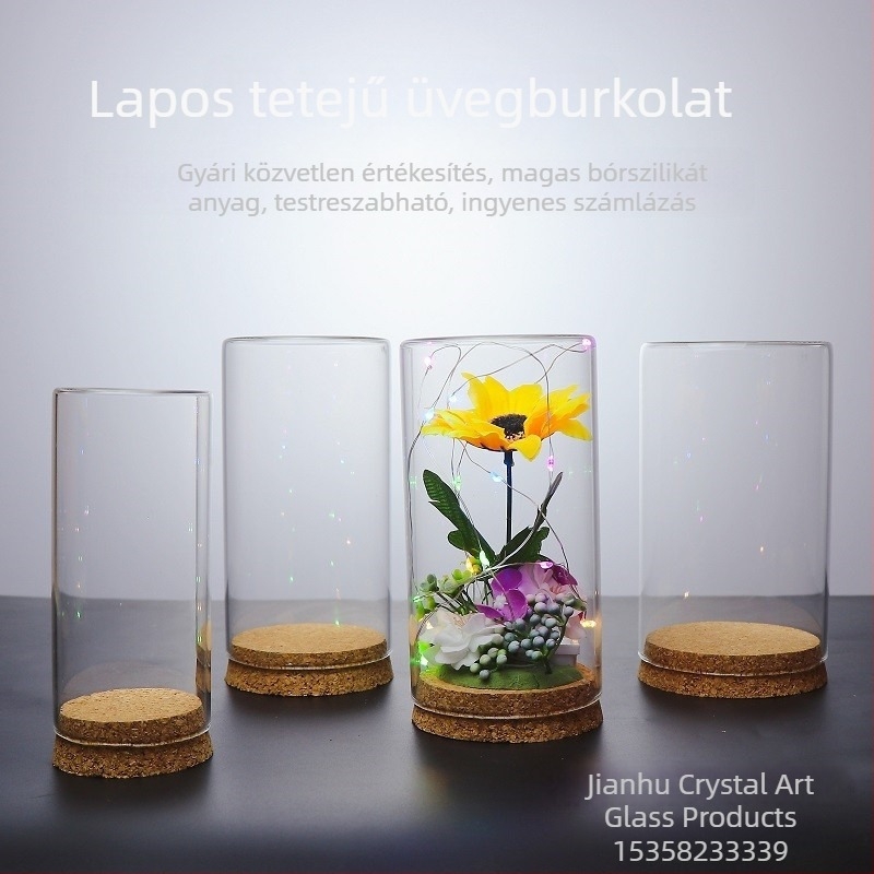 Boroszilikát üvegből készült kupola parafával, sík tetejű kivitel, DIY figurák és mini tájak számára