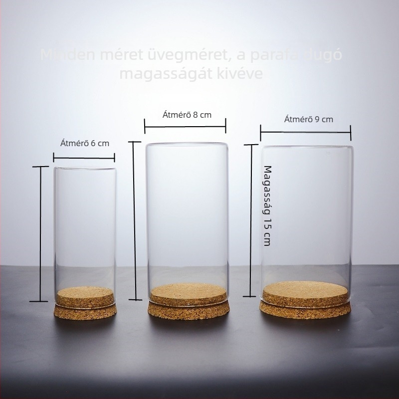 Boroszilikát üvegből készült kupola parafával, sík tetejű kivitel, DIY figurák és mini tájak számára