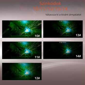 Arany színű hegesztő sisak üveglencsével és sötétítő szűrővel