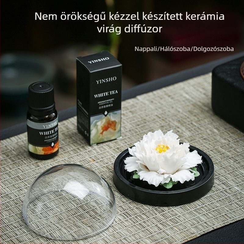 Kézzel készített porcelán virág illatosító – aromaterápiás dísz nappaliba, hálószobába és dolgozószobába; kerámia ajándékkészlet