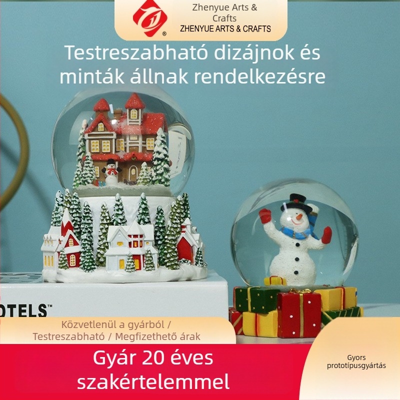 Személyre szabott kristálygömb — karácsonyi asztali dísz gyantából, hóemberes szuvenír.
