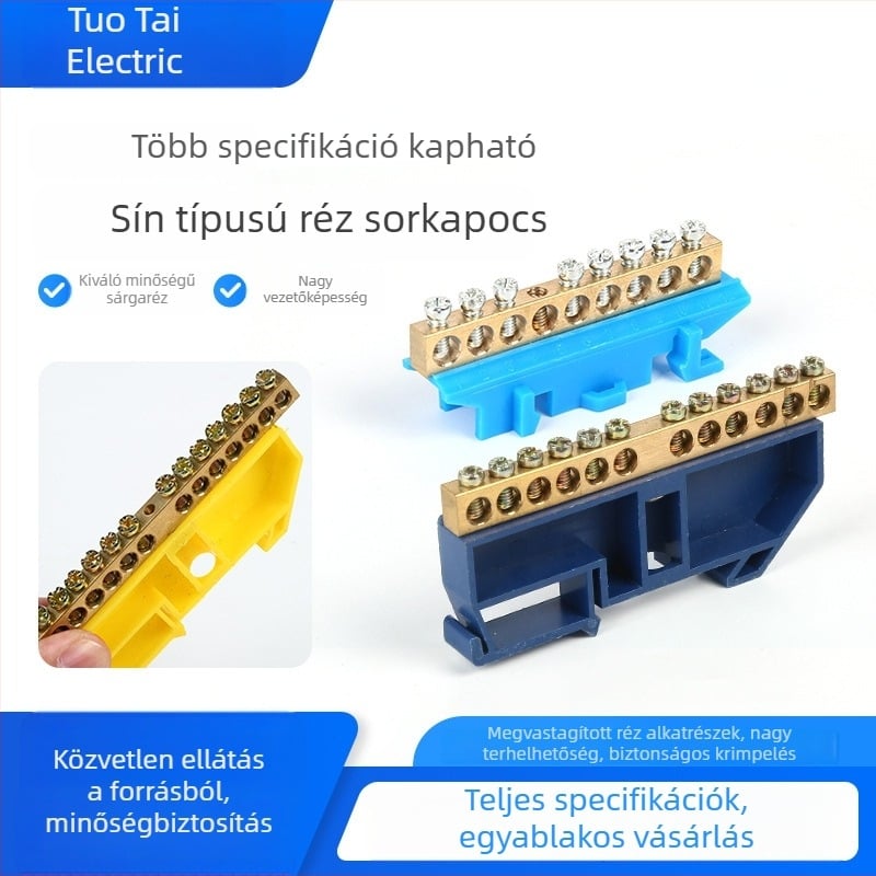 Sínre szerelt réz terminálblokk (vezetősín típus) neutrális terminálblokk – nagyáramú réz vezető