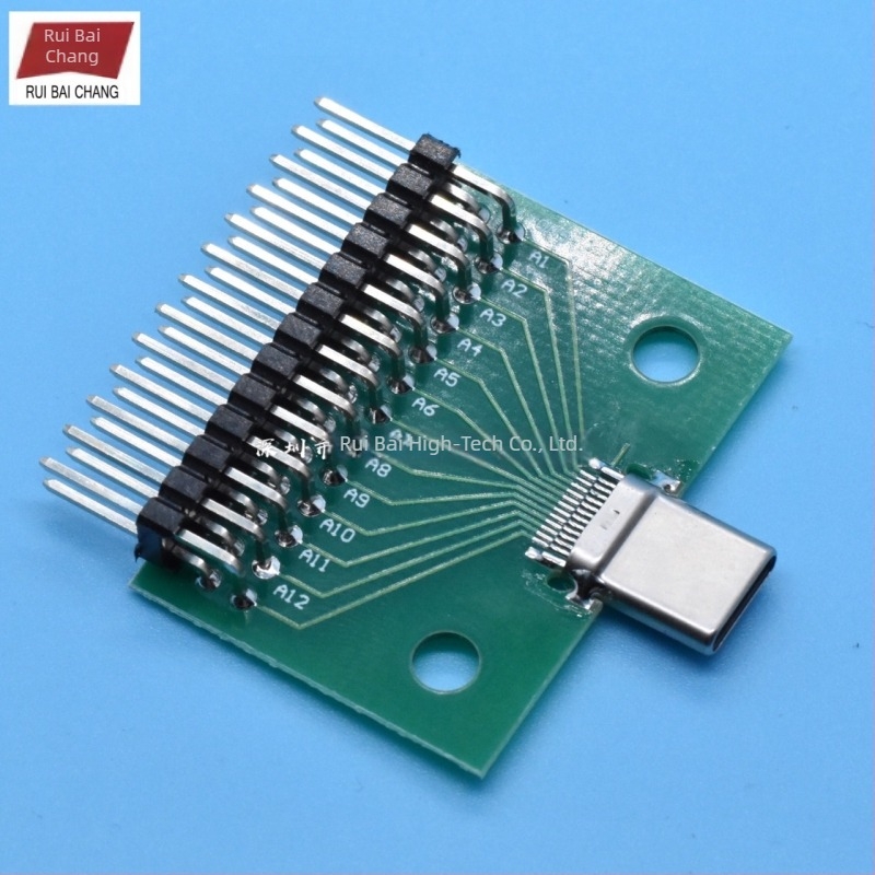 Type-C női tesztpanel, kétoldalas, 24-tűs fej, USB 3.1 adatkábel-adapter 2,54 mm-es lépéssel