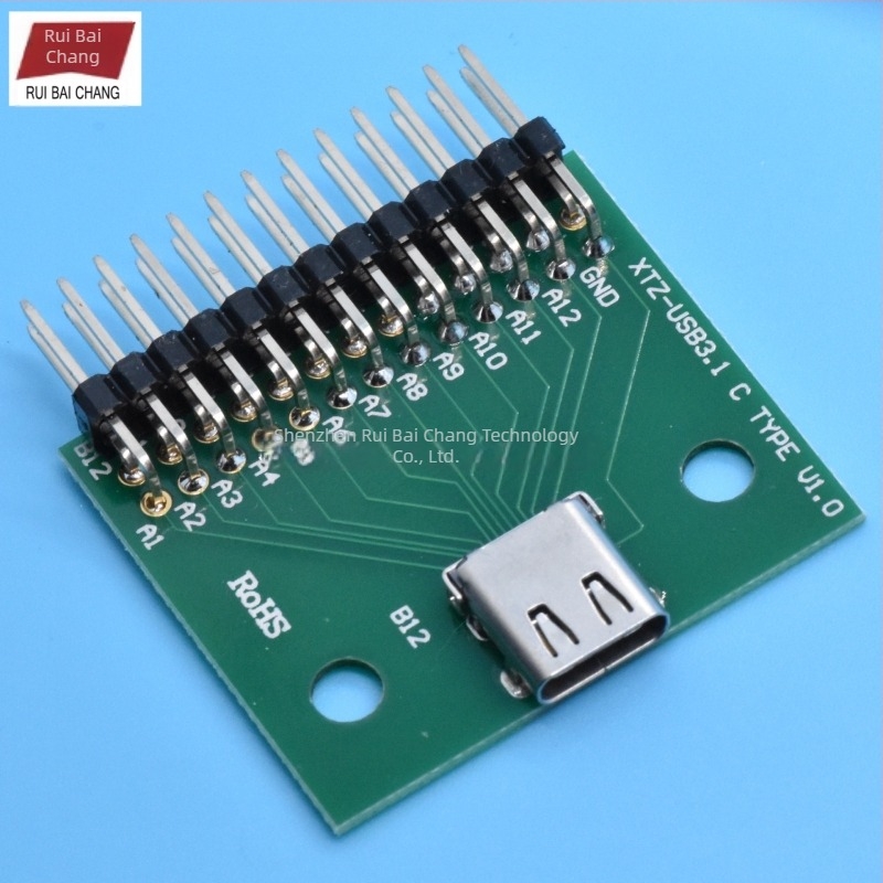 Type-C női tesztpanel, kétoldalas, 24-tűs fej, USB 3.1 adatkábel-adapter 2,54 mm-es lépéssel