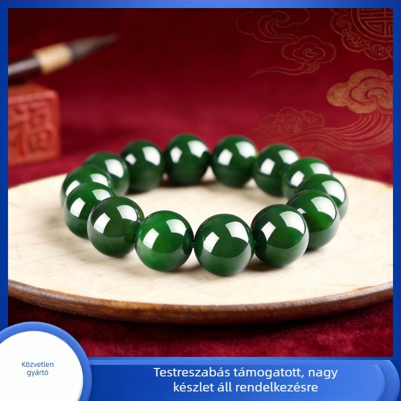 Zöld Hetian jade utánzatú férfi karkötő, egyszerű kézzel készített gyöngyökkel