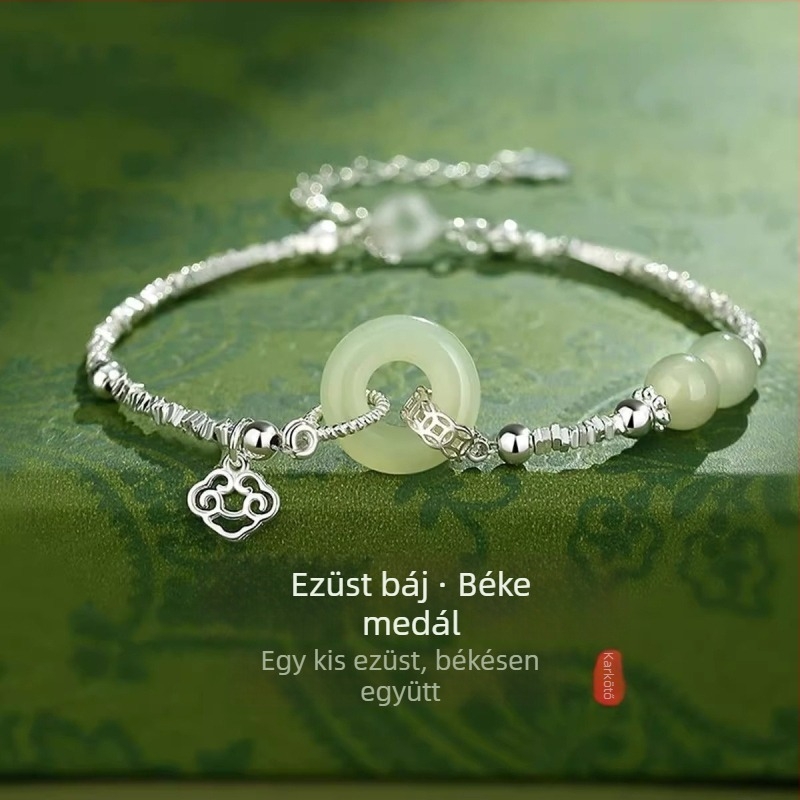 Réz karkötő Hetian jade-utánzattal és Ping An zárval, nőknek, mindennapi stílusú kínai új stílusú ékszer, születésnapi ajándék