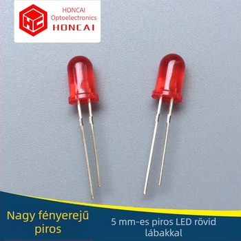 F5MM kerek fejű piros LED-dióda, rövid lábú, nagy fényerő jelző