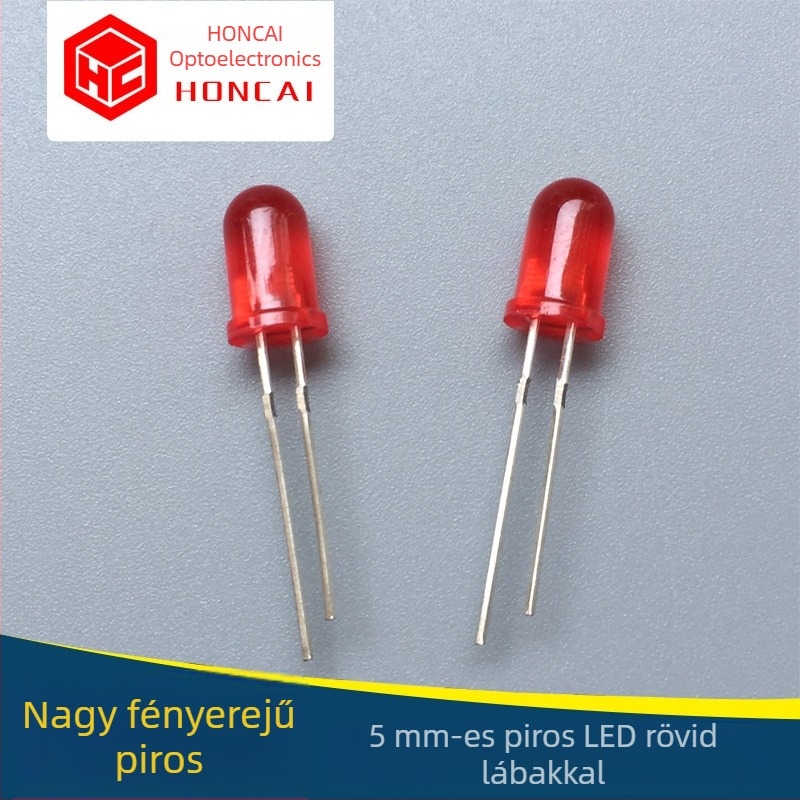 F5MM kerek fejű piros LED-dióda, rövid lábú, nagy fényerő jelző