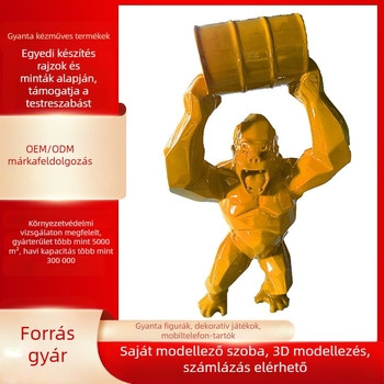 King Kong gorilla emeli a vödröt, rezin és üvegszálas szobor bár- és klubdekorációhoz.
