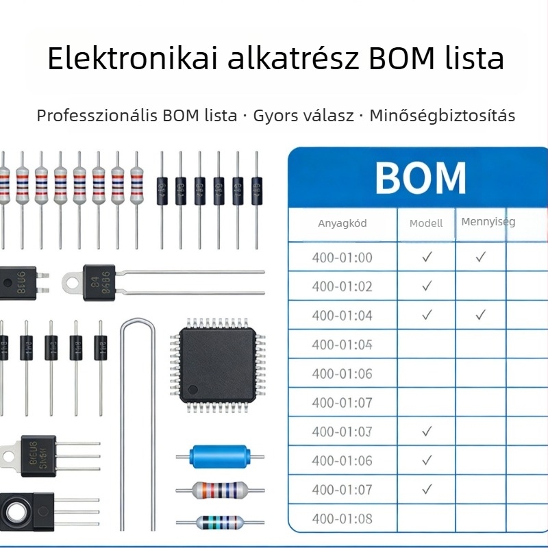 Elektronikus alkatrészek: BOM lista, diodák, IC chipek, MOS tranzisztorok, ellenállások, kondenzátorok — egy helyen történő beszerzés