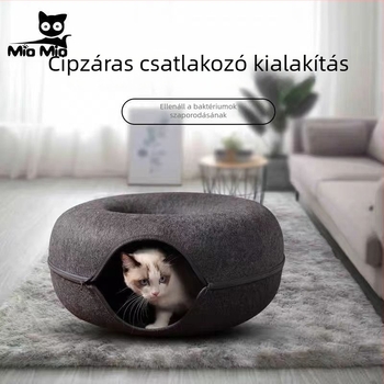 Macska alagút fánk alakú – új stílusú macskafészek alagúttal és lyukakkal, minden évszakra, levehető és mosható