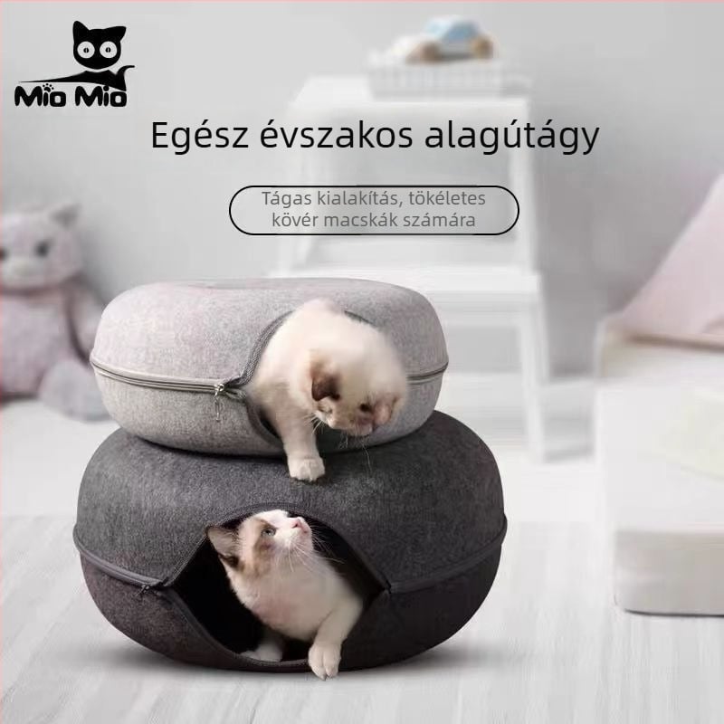 Macska alagút fánk alakú – új stílusú macskafészek alagúttal és lyukakkal, minden évszakra, levehető és mosható