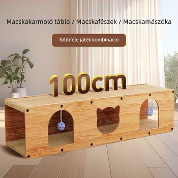 Fából készült macska karmoló tábla alagúttal – mindent egyben, több macskának, karmolásálló, szőrszál-mentes, kanapévédő, macska kiegészítők nagykereskedelme