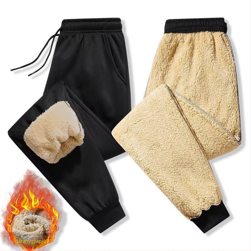 Férfiaknak készült fleece-béléssel ellátott hosszú téli sportnadrág, laza szabású, plusz méret