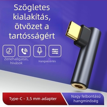 Type-C audió adapter, 90 fokos, vezetékes 3,5 mm-es fejhallgatóhoz, többfunkciós adatkábel