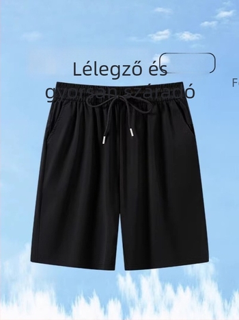 Férfi Ice Silk rövidnadrág, magas rugalmasság, plusz méret, térdig érő, sportos nyári, könnyű, húzózsinórral