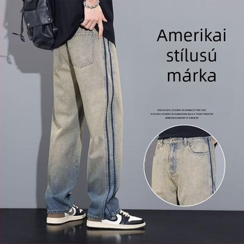 Férfiaknak készült amerikai utcai farmer, városi stílus, 2024 őszi kollekció, csíkos, retro laza szabású