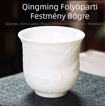 Kínai stílusú teáscsésze krémfehér porcelánból, teakóstoláshoz