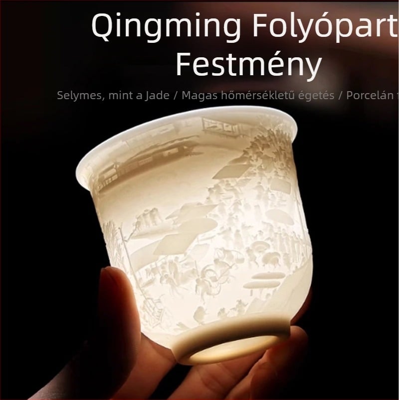 Kínai stílusú teáscsésze krémfehér porcelánból, teakóstoláshoz