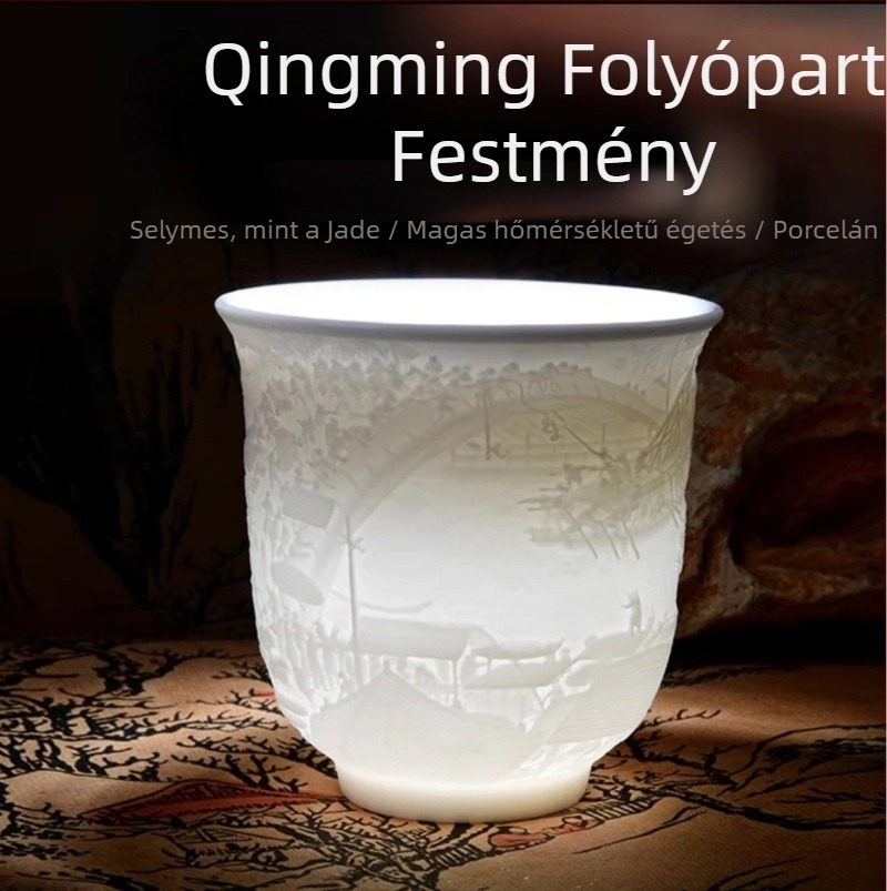 Kínai stílusú teáscsésze krémfehér porcelánból, teakóstoláshoz