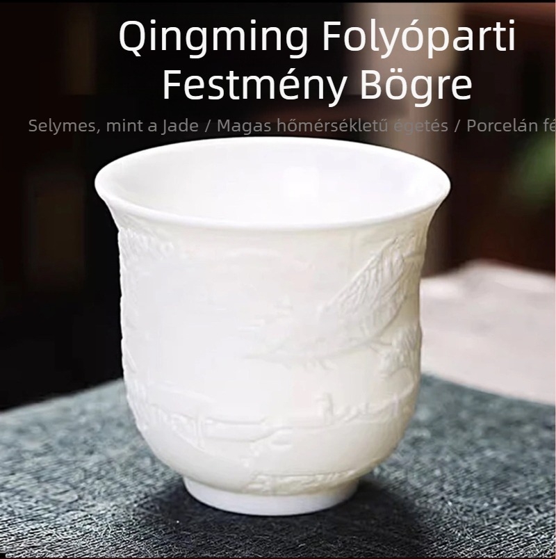Kínai stílusú teáscsésze krémfehér porcelánból, teakóstoláshoz