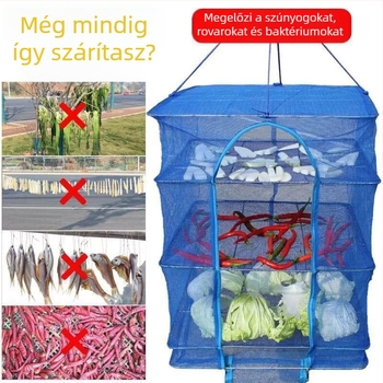Nagy méretű, összecsukható napfényes szárító háló, otthoni használatra, zöldségek és halak szárítására, légy- és rovarbiztos, gyors szárítás, nejlon
