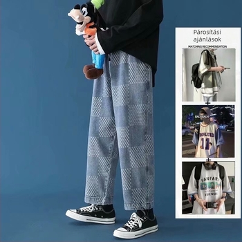 Férfiaknak lazán szabott, egyenes szárú farmer, hétköznapi denim tavasz–nyárra