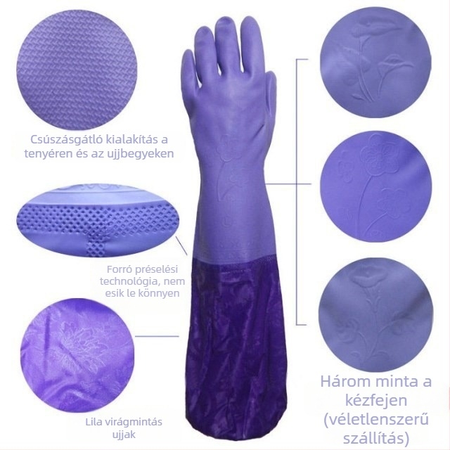Bársonyos bélésű latex háztartási kesztyűk mosogatáshoz, csúszásmentes, meleg és tartós