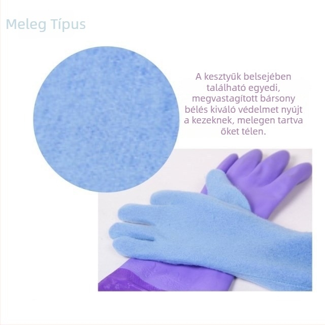 Bársonyos bélésű latex háztartási kesztyűk mosogatáshoz, csúszásmentes, meleg és tartós